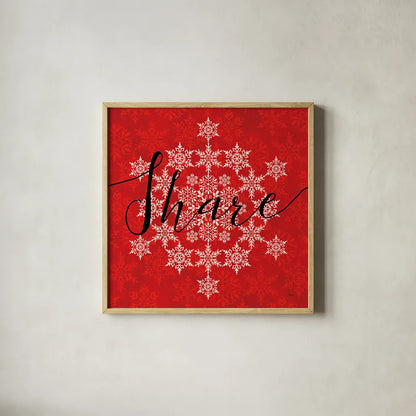 Holiday Charms II Red by Veronique Charron. Shown in a natural wood glass frame for a timeless modern aesthetic. Available as an archival giclee rolled canvas, fine art paper, or poster print. SKU 31972a.