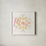Holiday Charms III Bright by Veronique Charron. Shown in a crisp white glass frame for a clean and minimalist style. Available as an archival giclee rolled canvas, fine art paper, or poster print. SKU 66629a.