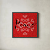 Holiday Charms III Red by Veronique Charron. Shown in a sleek black glass frame for a contemporary gallery look. Available as an archival giclee rolled canvas, fine art paper, or poster print. SKU 31973a.