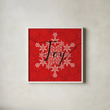 Holiday Charms IV Red by Veronique Charron. Shown in a crisp white glass frame for a clean and minimalist style. Available as an archival giclee rolled canvas, fine art paper, or poster print. SKU 31974a.
