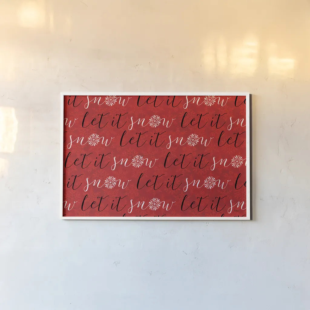 Holiday Charms V Red by Veronique Charron. shown as a paper print in a white frame. Available as a archival giclee rolled canvas, fine art paper, or poster print. SKU 31975i.