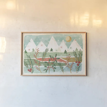 Holiday Flair I by Veronique Charron. shown as a paper print in a natural frame. Available as a archival giclee rolled canvas, fine art paper, or poster print. SKU 65842i.