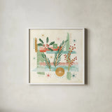 Holiday Flair III by Veronique Charron. Shown in a crisp white glass frame for a clean and minimalist style. Available as an archival giclee rolled canvas, fine art paper, or poster print. SKU 65844a.