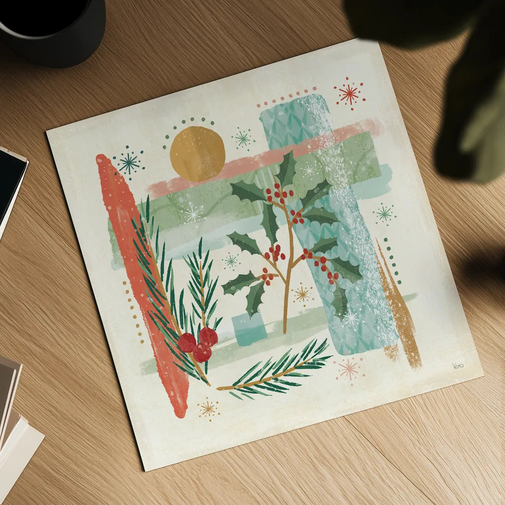 Holiday Flair IV by Veronique Charron. Shown as a detailed flat fine art print, highlighting archival giclee quality. Available as an archival giclee rolled canvas, fine art paper, or poster print. SKU 65845a.