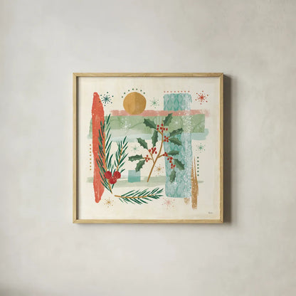 Holiday Flair IV by Veronique Charron. Shown in a natural wood glass frame for a timeless modern aesthetic. Available as an archival giclee rolled canvas, fine art paper, or poster print. SKU 65845a.