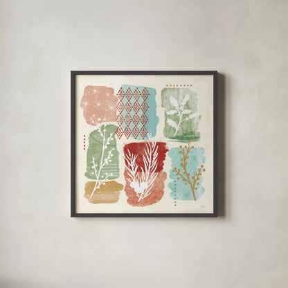 Holiday Flair VI by Veronique Charron. Shown in a sleek black glass frame for a contemporary gallery look. Available as an archival giclee rolled canvas, fine art paper, or poster print. SKU 65847a.