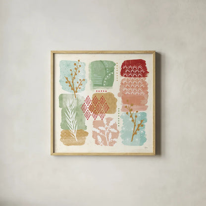 Holiday Flair VII by Veronique Charron. Shown in a natural wood glass frame for a timeless modern aesthetic. Available as an archival giclee rolled canvas, fine art paper, or poster print. SKU 65848a.