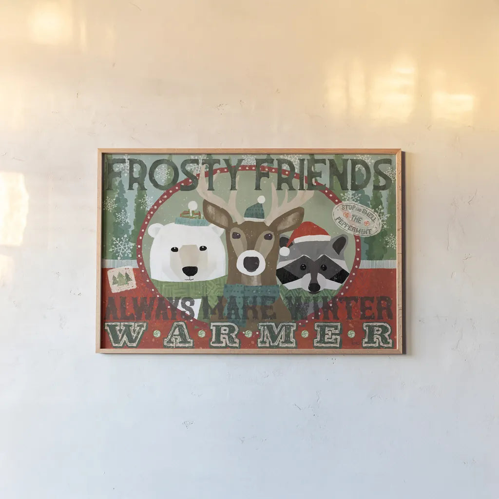 Holiday Likeness I by Veronique Charron. shown as a paper print in a natural frame. Available as a archival giclee rolled canvas, fine art paper, or poster print. SKU 63010i.