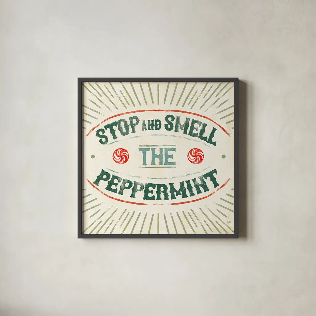 Holiday Likeness IX by Veronique Charron. Shown in a sleek black glass frame for a contemporary gallery look. Available as an archival giclee rolled canvas, fine art paper, or poster print. SKU 63018a.