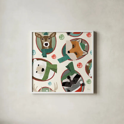 Holiday Likeness Pattern IA by Veronique Charron. Shown in a crisp white glass frame for a clean and minimalist style. Available as an archival giclee rolled canvas, fine art paper, or poster print. SKU 63019a.