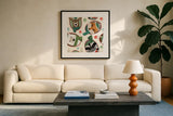 Holiday Likeness Pattern IA by Veronique Charron. Displayed in a glass frame with matte in a clean modern living room. Available as an archival giclee rolled canvas, fine art paper, or poster print. SKU 63019a.