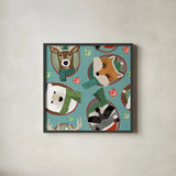 Holiday Likeness Pattern IC by Veronique Charron. Shown in a sleek black glass frame for a contemporary gallery look. Available as an archival giclee rolled canvas, fine art paper, or poster print. SKU 63021a.