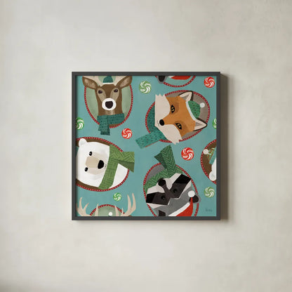 Holiday Likeness Pattern IC by Veronique Charron. Shown in a sleek black glass frame for a contemporary gallery look. Available as an archival giclee rolled canvas, fine art paper, or poster print. SKU 63021a.