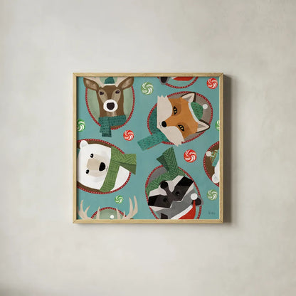 Holiday Likeness Pattern IC by Veronique Charron. Shown in a natural wood glass frame for a timeless modern aesthetic. Available as an archival giclee rolled canvas, fine art paper, or poster print. SKU 63021a.