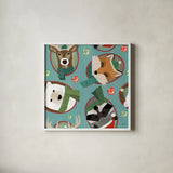 Holiday Likeness Pattern IC by Veronique Charron. Shown in a crisp white glass frame for a clean and minimalist style. Available as an archival giclee rolled canvas, fine art paper, or poster print. SKU 63021a.