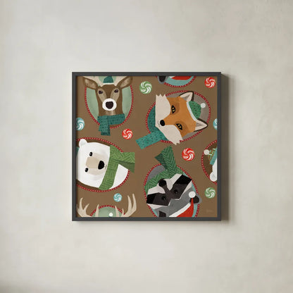 Holiday Likeness Pattern ID by Veronique Charron. Shown in a sleek black glass frame for a contemporary gallery look. Available as an archival giclee rolled canvas, fine art paper, or poster print. SKU 63022a.