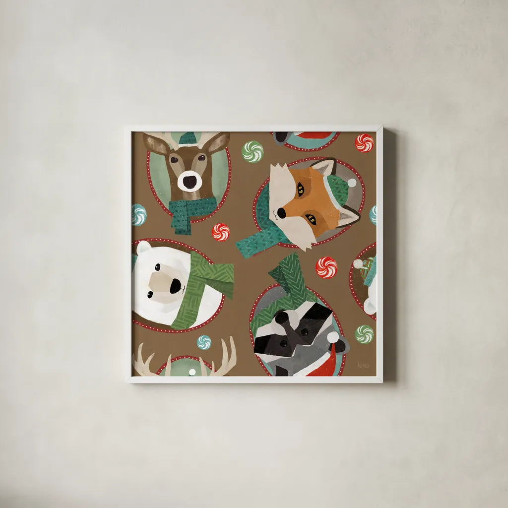 Holiday Likeness Pattern ID by Veronique Charron. Shown in a crisp white glass frame for a clean and minimalist style. Available as an archival giclee rolled canvas, fine art paper, or poster print. SKU 63022a.