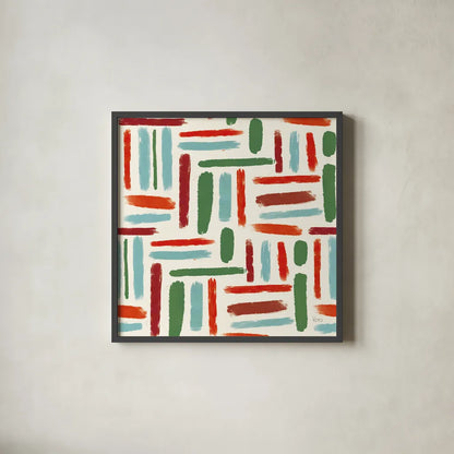 Holiday Likeness Pattern II by Veronique Charron. Shown in a sleek black glass frame for a contemporary gallery look. Available as an archival giclee rolled canvas, fine art paper, or poster print. SKU 63023a.