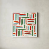 Holiday Likeness Pattern II by Veronique Charron. Shown in a crisp white glass frame for a clean and minimalist style. Available as an archival giclee rolled canvas, fine art paper, or poster print. SKU 63023a.