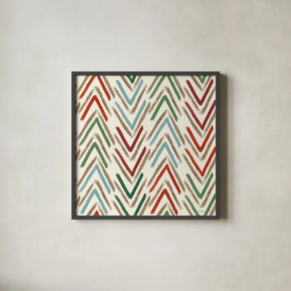 Holiday Likeness Pattern III by Veronique Charron. Shown in a sleek black glass frame for a contemporary gallery look. Available as an archival giclee rolled canvas, fine art paper, or poster print. SKU 63024a.