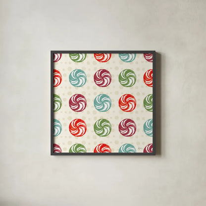 Holiday Likeness Pattern IV by Veronique Charron. Shown in a sleek black glass frame for a contemporary gallery look. Available as an archival giclee rolled canvas, fine art paper, or poster print. SKU 63025a.