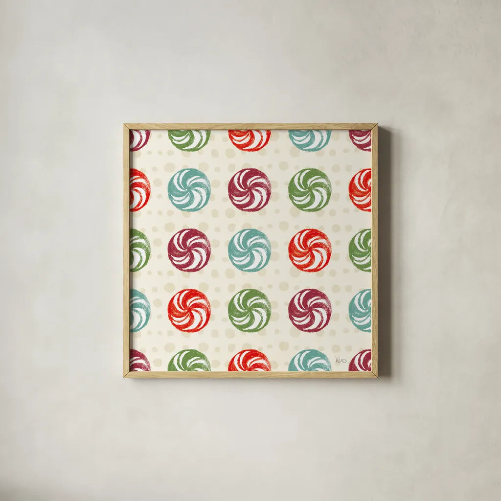 Holiday Likeness Pattern IV by Veronique Charron. Shown in a natural wood glass frame for a timeless modern aesthetic. Available as an archival giclee rolled canvas, fine art paper, or poster print. SKU 63025a.