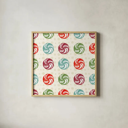 Holiday Likeness Pattern IV by Veronique Charron. Shown in a natural wood glass frame for a timeless modern aesthetic. Available as an archival giclee rolled canvas, fine art paper, or poster print. SKU 63025a.