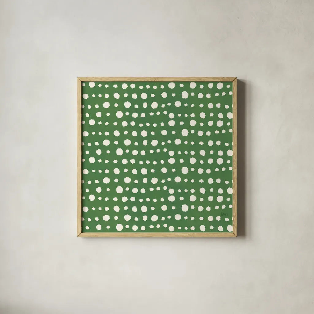 Holiday Likeness Pattern VB by Veronique Charron. Shown in a natural wood glass frame for a timeless modern aesthetic. Available as an archival giclee rolled canvas, fine art paper, or poster print. SKU 63027a.