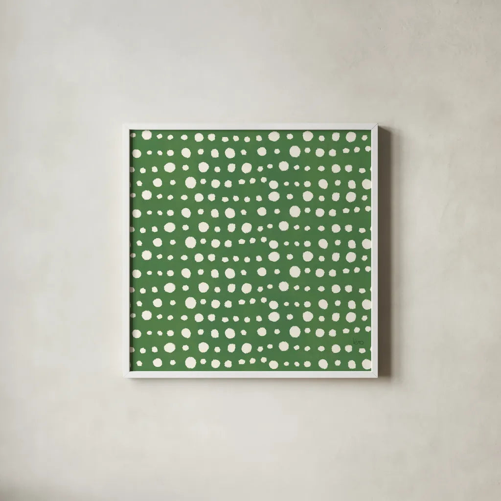 Holiday Likeness Pattern VB by Veronique Charron. Shown in a crisp white glass frame for a clean and minimalist style. Available as an archival giclee rolled canvas, fine art paper, or poster print. SKU 63027a.