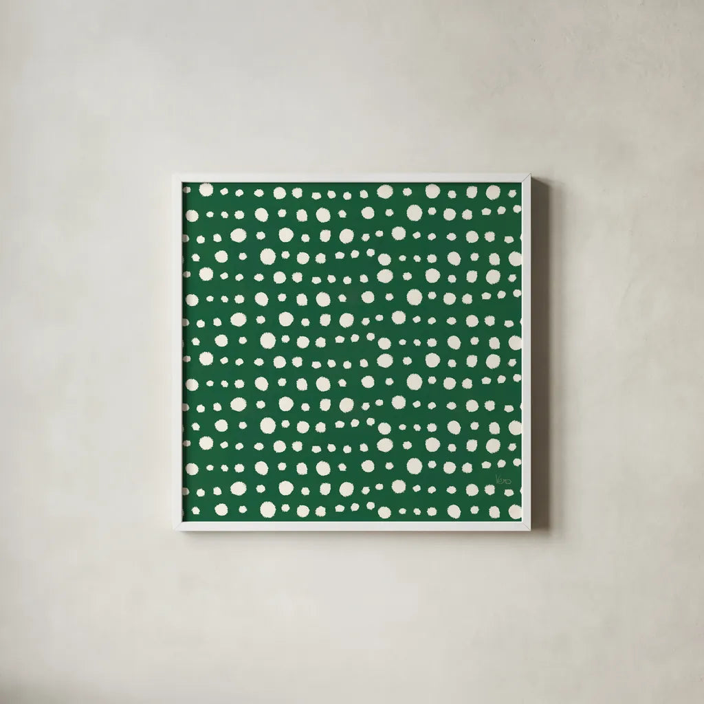 Holiday Likeness Pattern VC by Veronique Charron. Shown in a crisp white glass frame for a clean and minimalist style. Available as an archival giclee rolled canvas, fine art paper, or poster print. SKU 63029a.