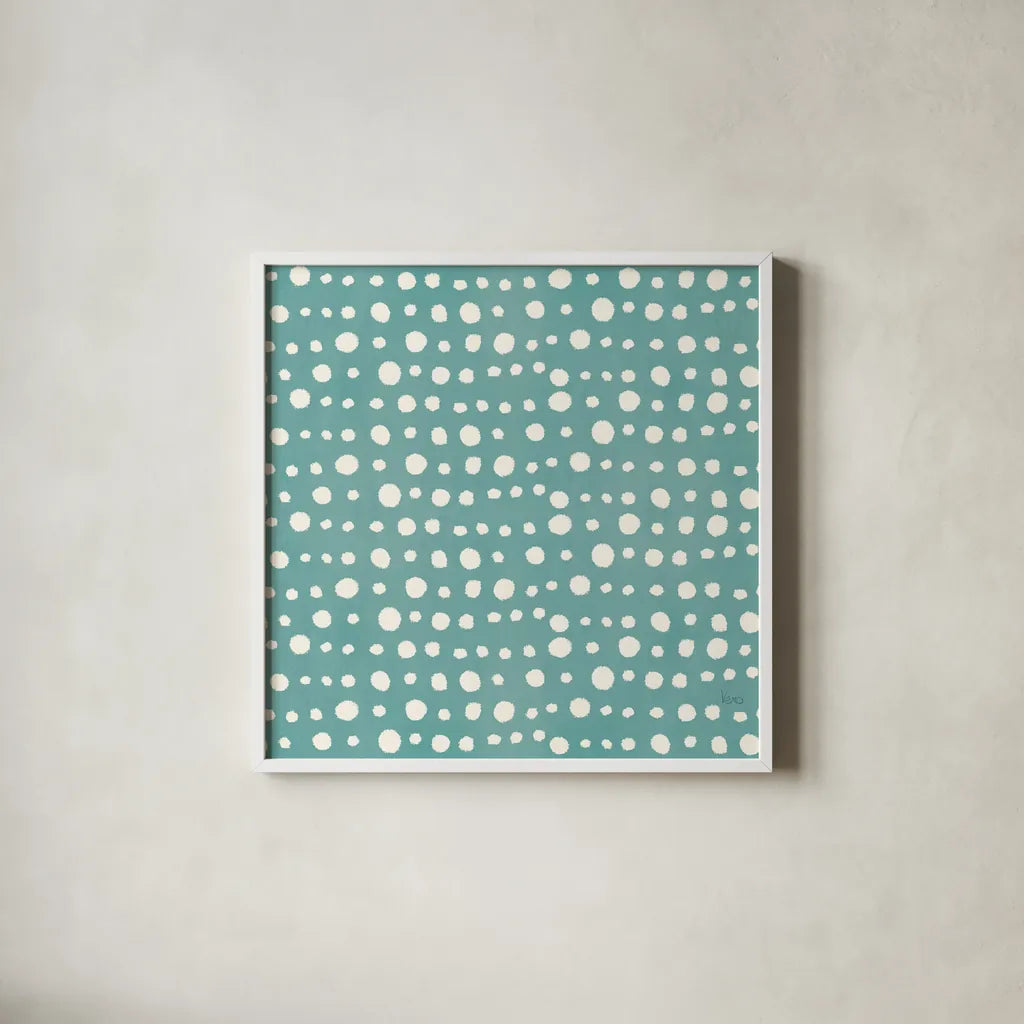 Holiday Likeness Pattern VD by Veronique Charron. Shown in a crisp white glass frame for a clean and minimalist style. Available as an archival giclee rolled canvas, fine art paper, or poster print. SKU 63030a.