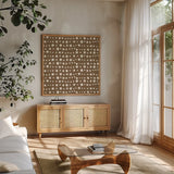 Holiday Likeness Pattern VE by Veronique Charron. Shown in a natural wood frame in a cozy modern living room. Available as an archival giclee rolled canvas, fine art paper, or poster print. SKU 63031a.