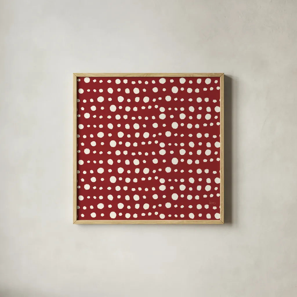 Holiday Likeness Pattern VF by Veronique Charron. Shown in a natural wood glass frame for a timeless modern aesthetic. Available as an archival giclee rolled canvas, fine art paper, or poster print. SKU 63032a.