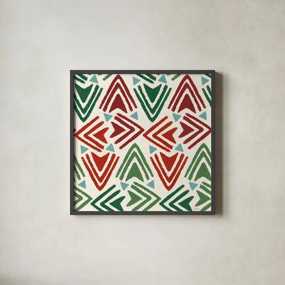 Holiday Likeness Pattern VIA by Veronique Charron. Shown in a sleek black glass frame for a contemporary gallery look. Available as an archival giclee rolled canvas, fine art paper, or poster print. SKU 63033a.