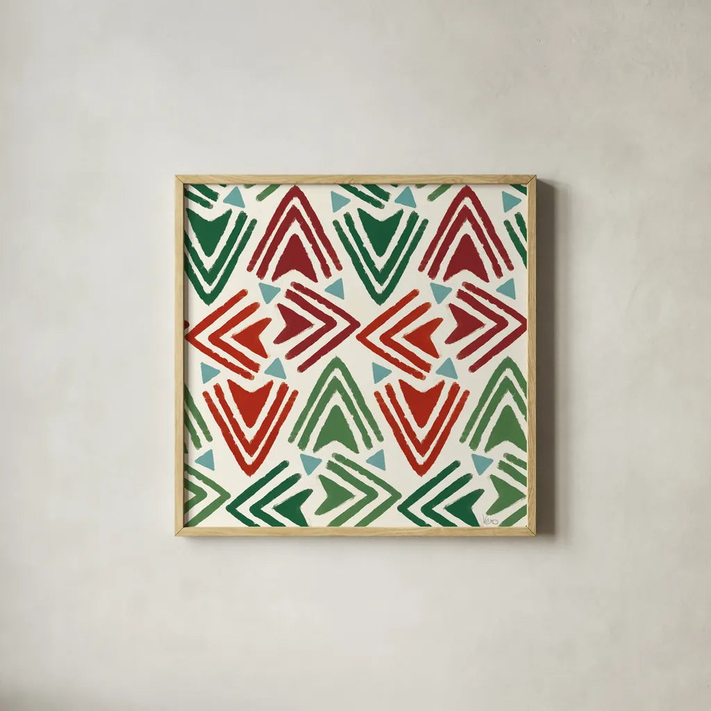 Holiday Likeness Pattern VIA by Veronique Charron. Shown in a natural wood glass frame for a timeless modern aesthetic. Available as an archival giclee rolled canvas, fine art paper, or poster print. SKU 63033a.