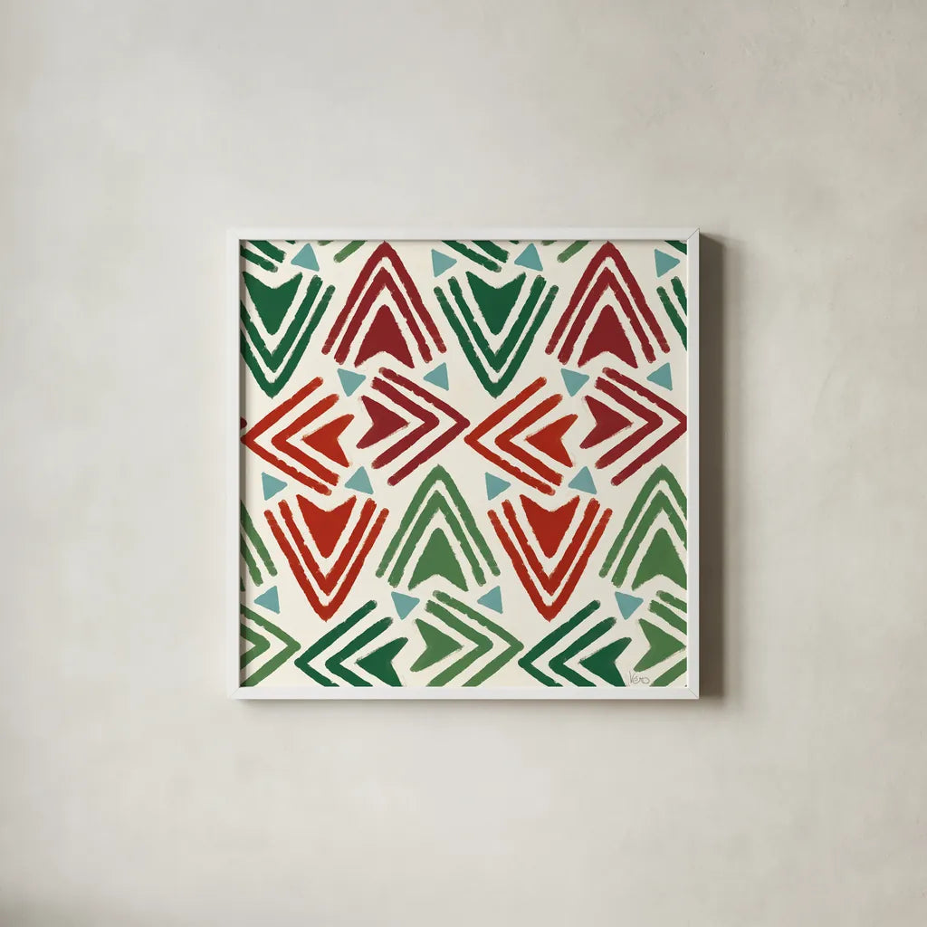 Holiday Likeness Pattern VIA by Veronique Charron. Shown in a crisp white glass frame for a clean and minimalist style. Available as an archival giclee rolled canvas, fine art paper, or poster print. SKU 63033a.