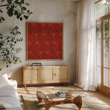 Holiday Likeness Pattern VIB by Veronique Charron. Shown in a natural wood frame in a cozy modern living room. Available as an archival giclee rolled canvas, fine art paper, or poster print. SKU 63034a.