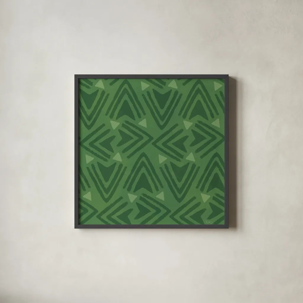 Holiday Likeness Pattern VIC by Veronique Charron. Shown in a sleek black glass frame for a contemporary gallery look. Available as an archival giclee rolled canvas, fine art paper, or poster print. SKU 63035a.