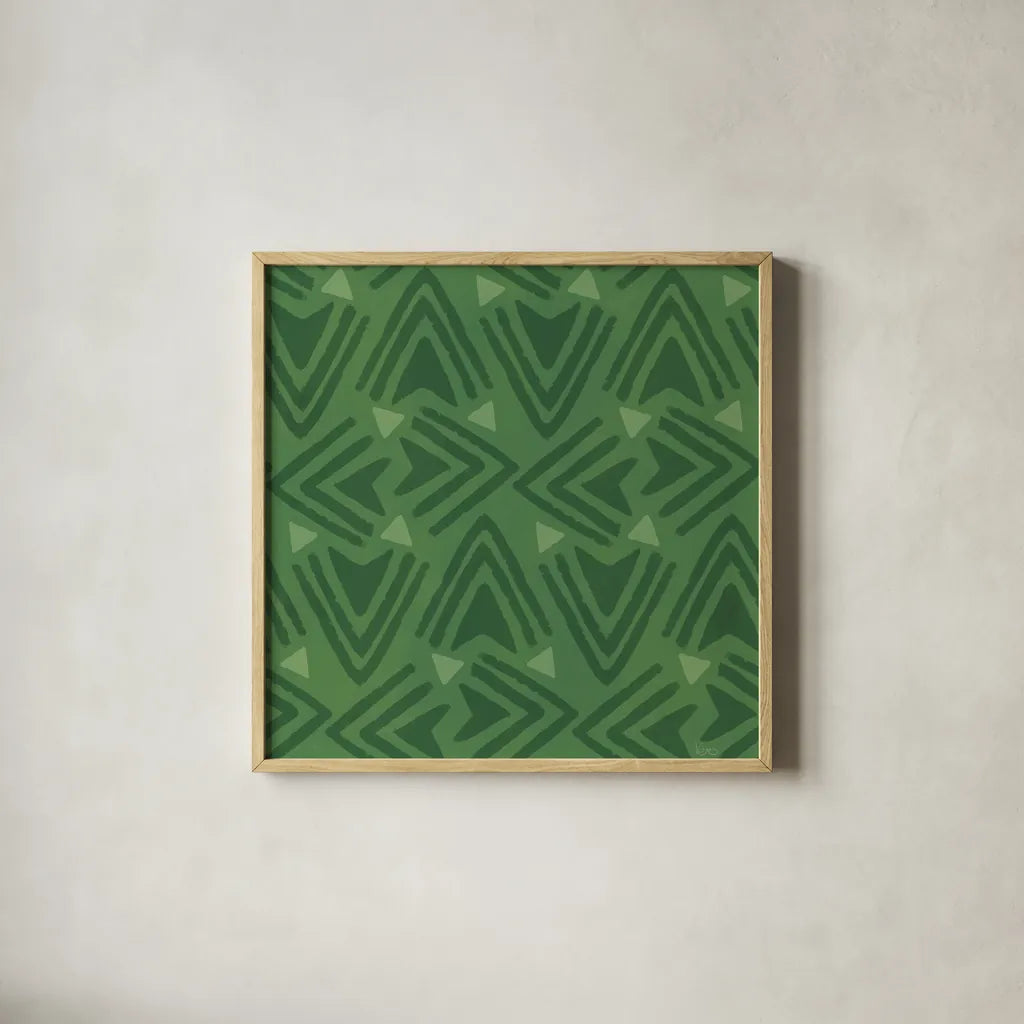 Holiday Likeness Pattern VIC by Veronique Charron. Shown in a natural wood glass frame for a timeless modern aesthetic. Available as an archival giclee rolled canvas, fine art paper, or poster print. SKU 63035a.