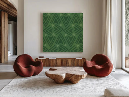 Holiday Likeness Pattern VIC by Veronique Charron. Shown as extra-large giant wall art in a modern living room. Available as an archival giclee rolled canvas, fine art paper, or poster print. SKU 63035a.