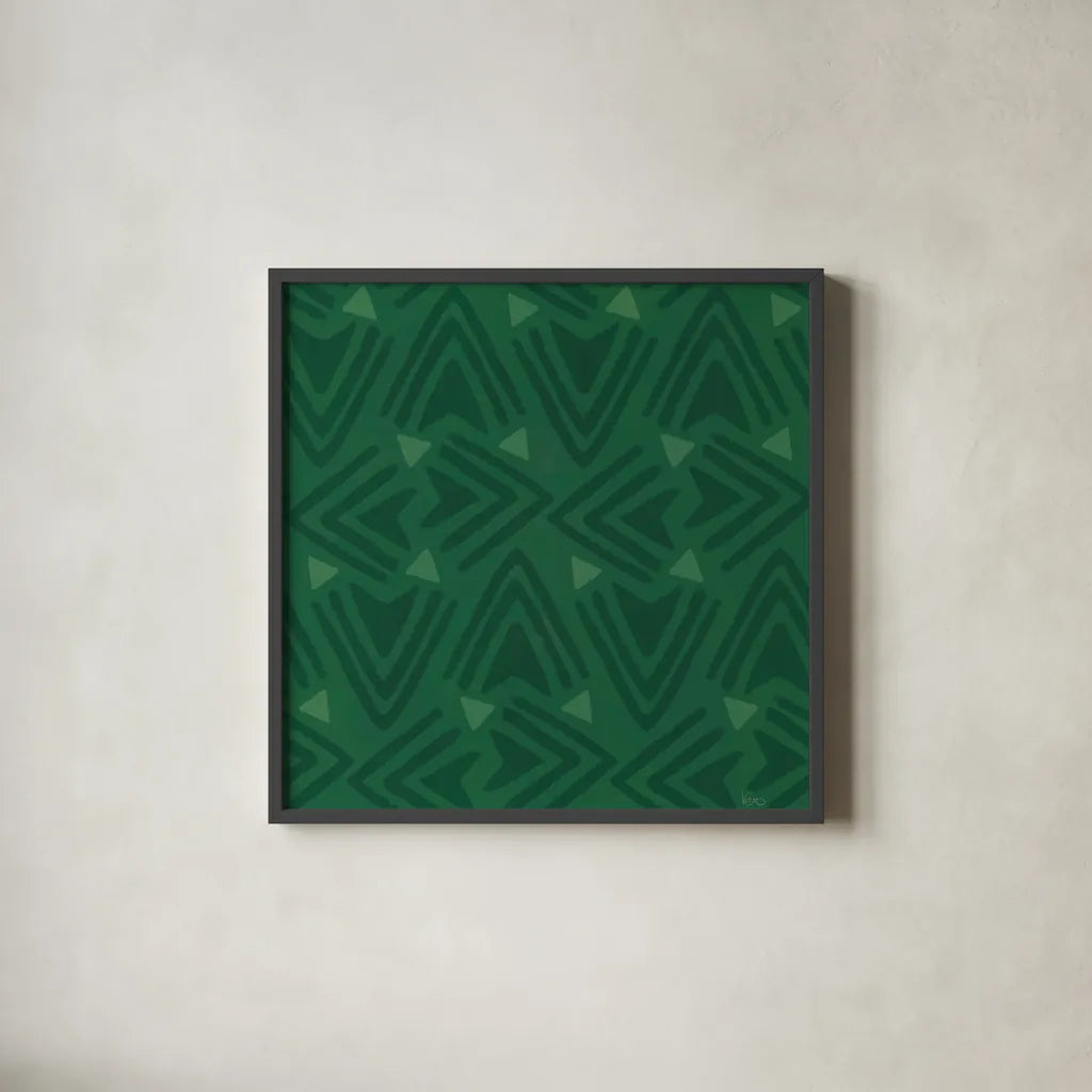 Holiday Likeness Pattern VID by Veronique Charron. Shown in a sleek black glass frame for a contemporary gallery look. Available as an archival giclee rolled canvas, fine art paper, or poster print. SKU 63036a.