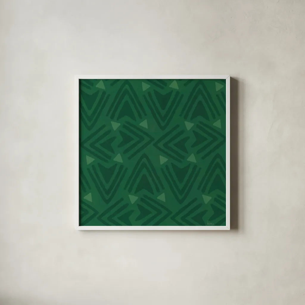 Holiday Likeness Pattern VID by Veronique Charron. Shown in a crisp white glass frame for a clean and minimalist style. Available as an archival giclee rolled canvas, fine art paper, or poster print. SKU 63036a.