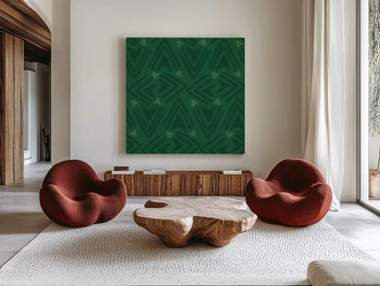 Holiday Likeness Pattern VID by Veronique Charron. Shown as extra-large giant wall art in a modern living room. Available as an archival giclee rolled canvas, fine art paper, or poster print. SKU 63036a.