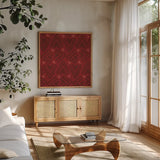 Holiday Likeness Pattern VIG by Veronique Charron. Shown in a natural wood frame in a cozy modern living room. Available as an archival giclee rolled canvas, fine art paper, or poster print. SKU 63039a.
