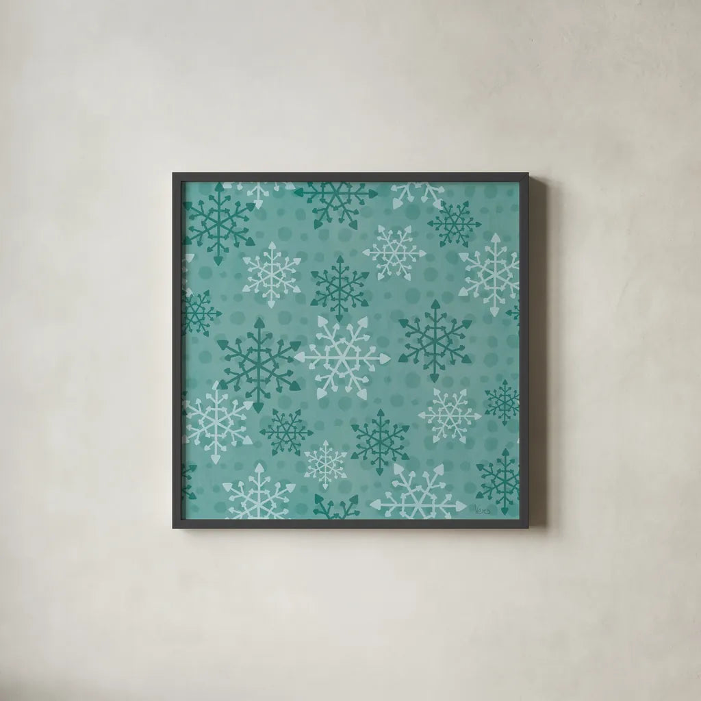 Holiday Likeness Pattern VIID by Veronique Charron. Shown in a sleek black glass frame for a contemporary gallery look. Available as an archival giclee rolled canvas, fine art paper, or poster print. SKU 63043a.