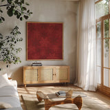 Holiday Likeness Pattern VIIF by Veronique Charron. Shown in a natural wood frame in a cozy modern living room. Available as an archival giclee rolled canvas, fine art paper, or poster print. SKU 63045a.