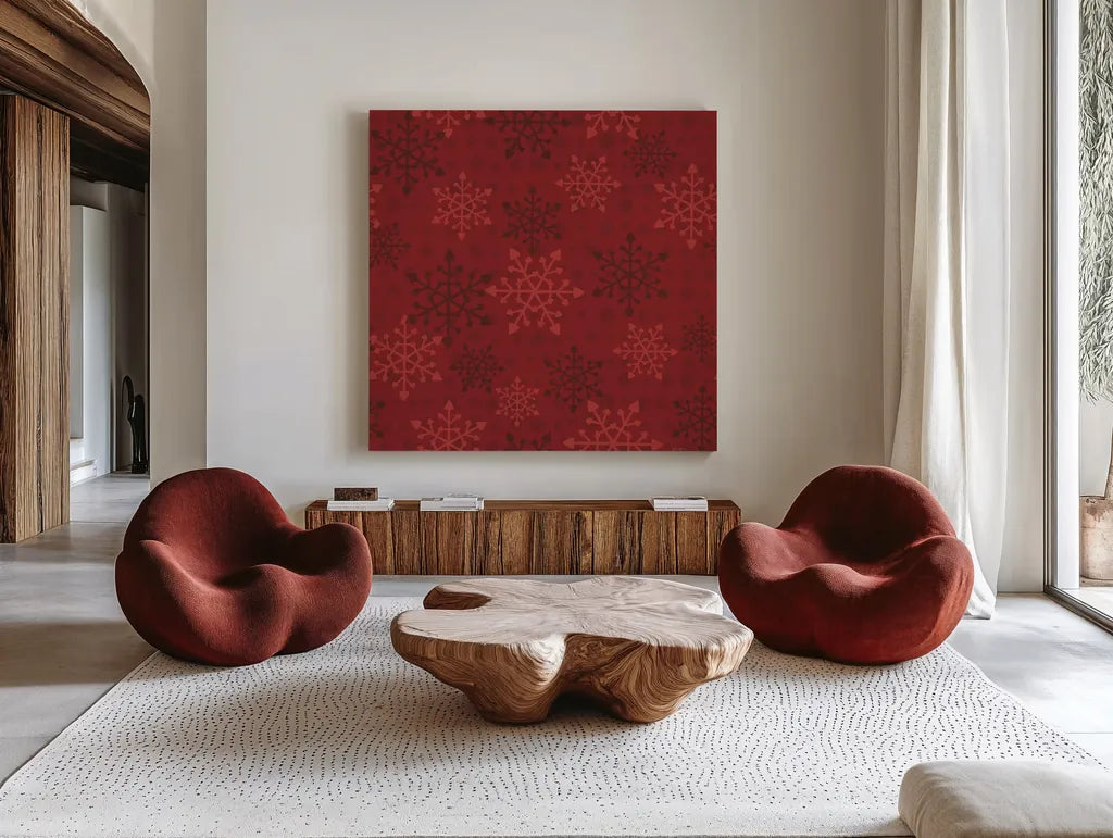 Holiday Likeness Pattern VIIF by Veronique Charron. Shown as extra-large giant wall art in a modern living room. Available as an archival giclee rolled canvas, fine art paper, or poster print. SKU 63045a.