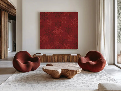 Holiday Likeness Pattern VIIF by Veronique Charron. Shown as extra-large giant wall art in a modern living room. Available as an archival giclee rolled canvas, fine art paper, or poster print. SKU 63045a.