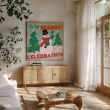 Holiday Patina III by Veronique Charron. Shown in a natural wood frame in a cozy modern living room. Available as an archival giclee rolled canvas, fine art paper, or poster print. SKU 102881a.