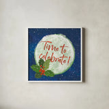 Hometown Holiday IV by Veronique Charron. Shown in a crisp white glass frame for a clean and minimalist style. Available as an archival giclee rolled canvas, fine art paper, or poster print. SKU 60899a.